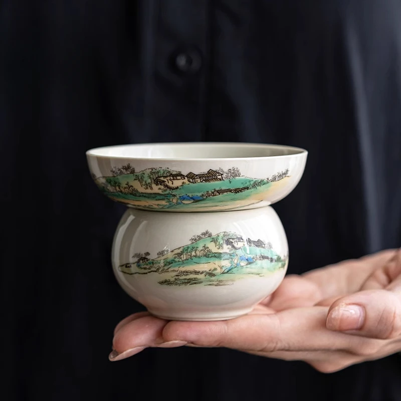 Antique Glaze Tea Strainer Tea Funnel Qianli Jiangshan All Porcelain Filter Household Kung Fu Set