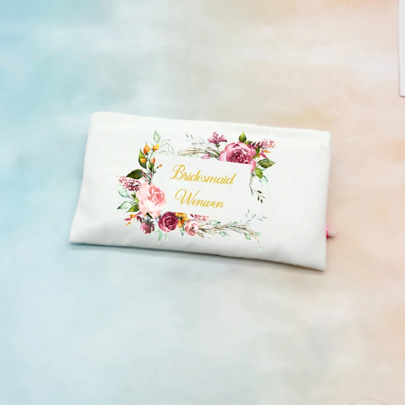 

free shipping 3pcs cosmetic bag text personalised wedding return gift for bridesmaid name team bride Shower Bachelor party gifts