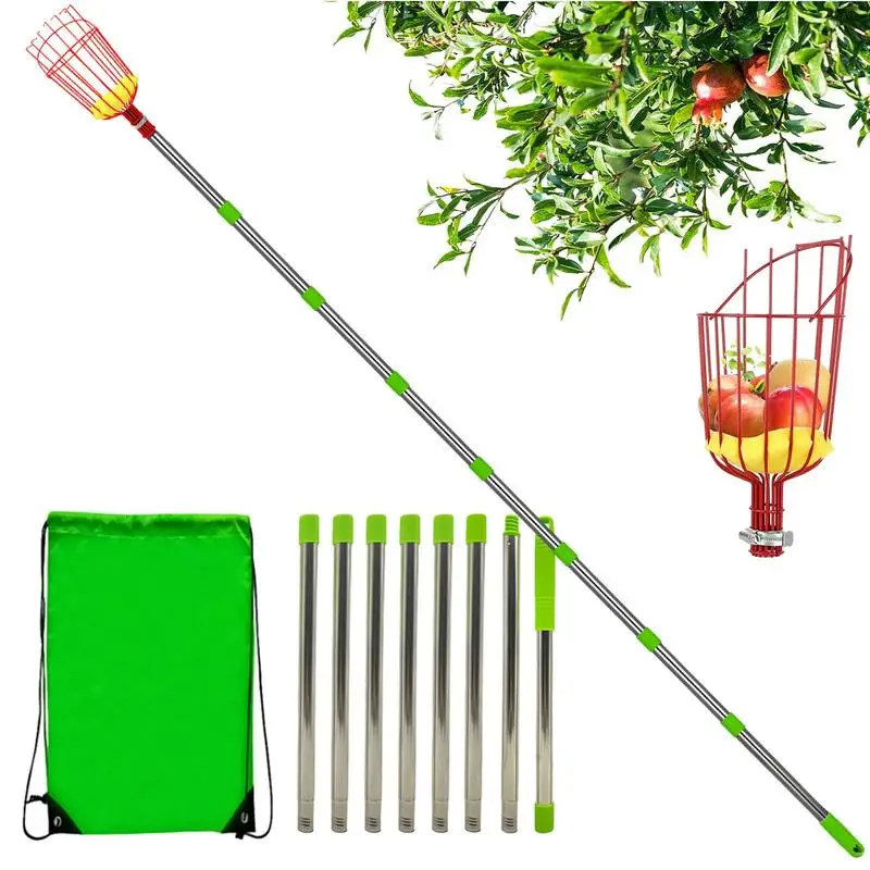 

Fruit Picker Pole With Basket Portable Rustproof Detachable Lightweight Fruit Telescopic Picker Pole Stainless Steel With Basket