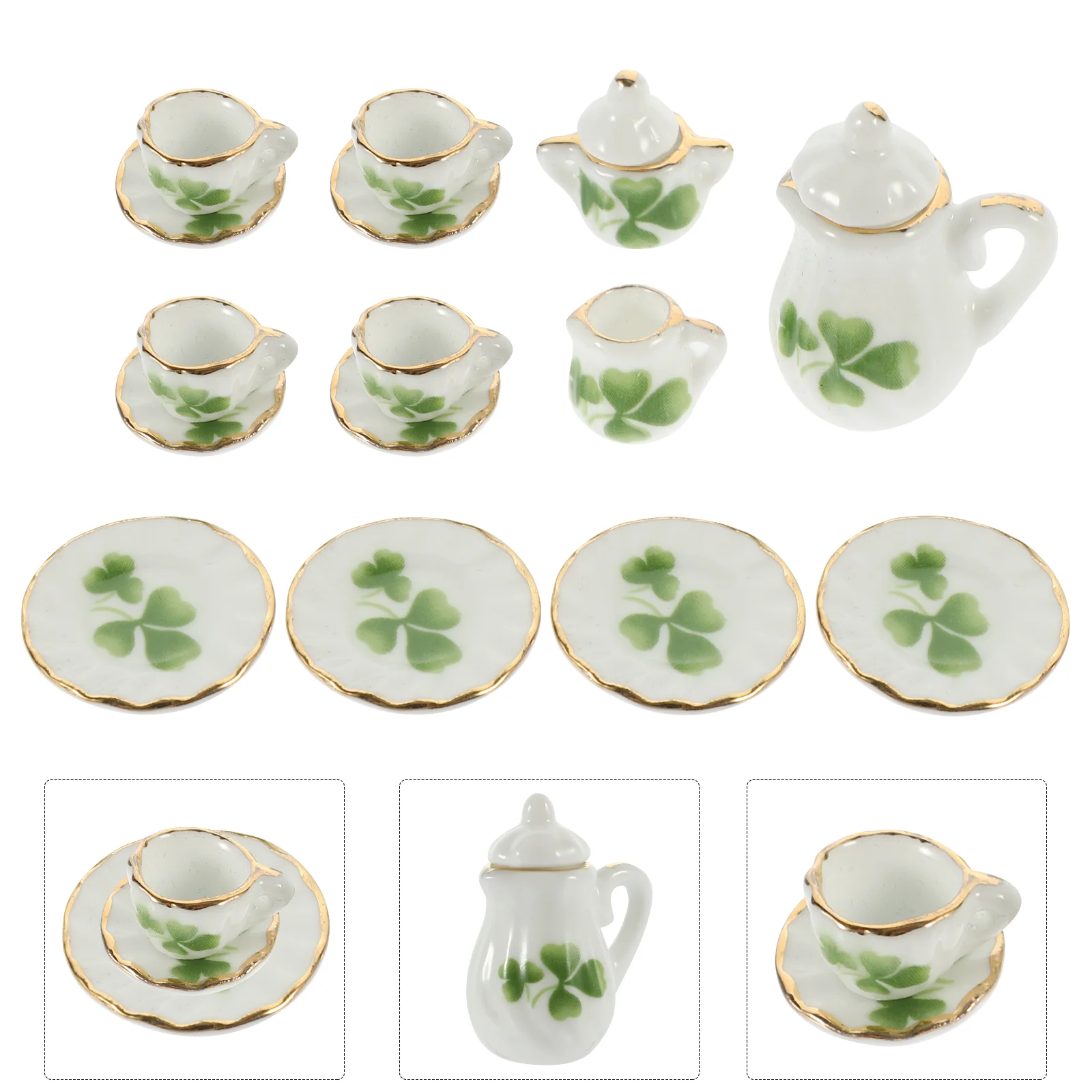

Miniature Ceramics Tea Cup Set Dollhouse Tea Cup Mini Pattern Teapot Platter Saucer Sets Princess Tea Time Toy Dollhouse