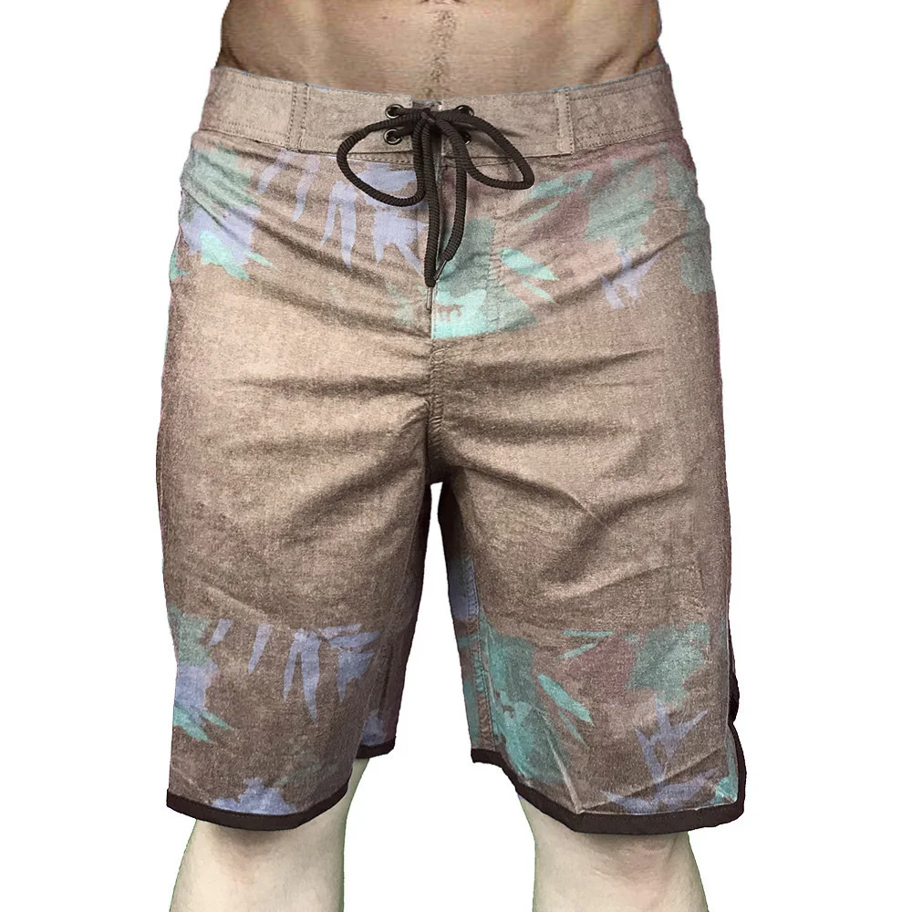 Men's Platework High Elastic Surf Beach Pants, Brown, Summer Print, Casual, Waterproof, Quick Dry, Swimming Shorts, New, 2022