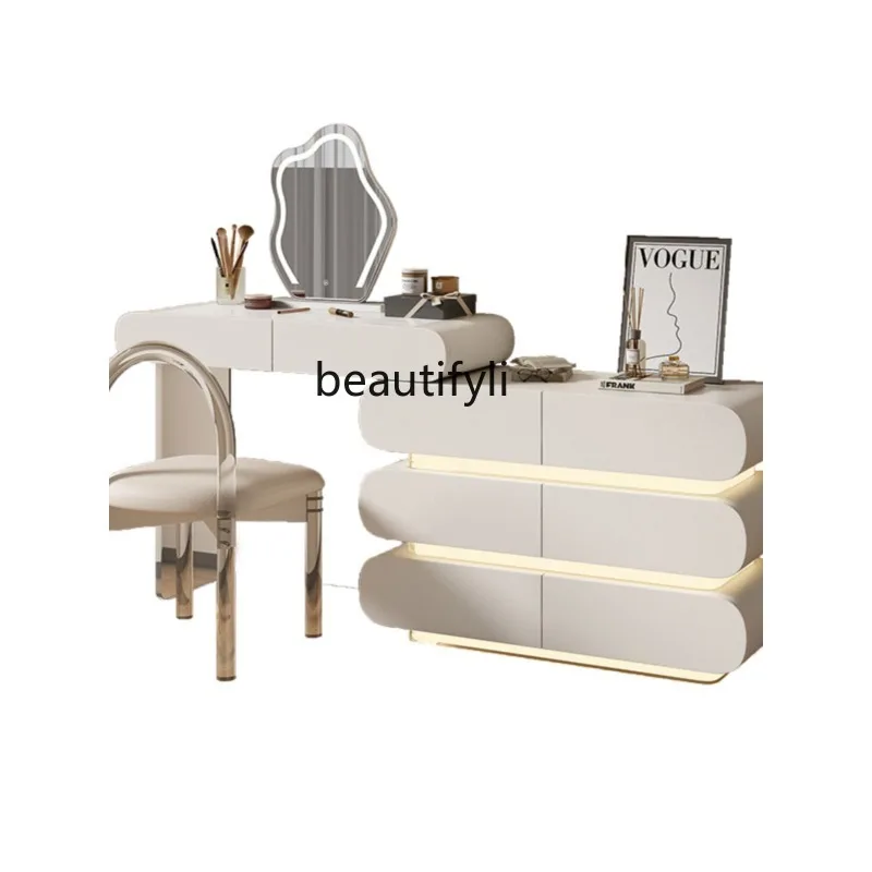 

French Style Solid Wood Dressing Table Modern Minimalist Bedroom Small Apartment Smart Voice Control Dresser with Mirror