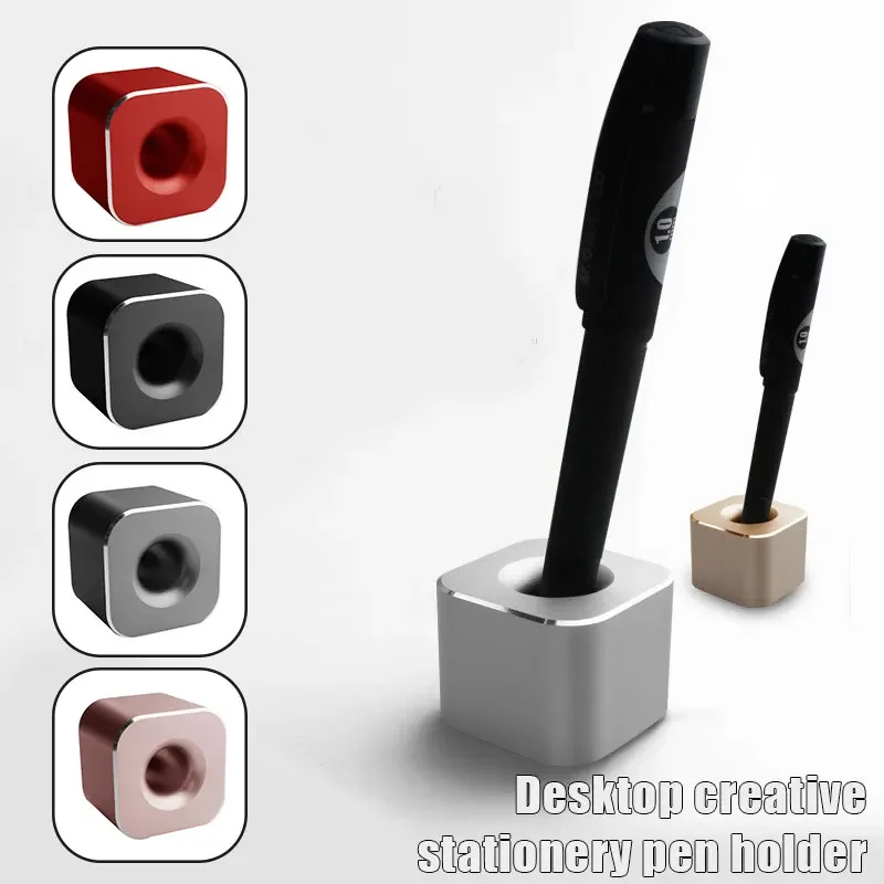 Aluminum Alloy Pen Holder With Non-Slip Pad Creative Office Desktop Ornament Pen Hole Pencil Slot Student Pencil Storage Stand 2
