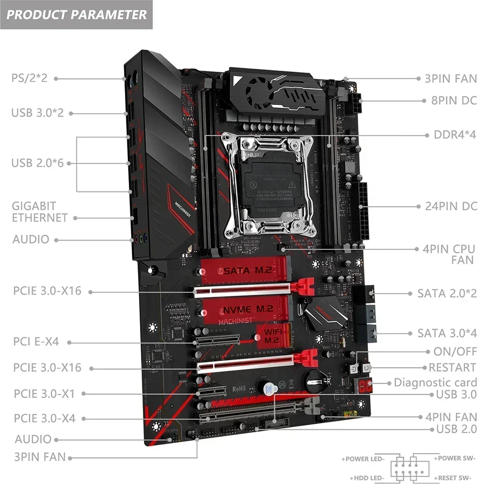MACHINIST X99 MR9A PRO MAX 메인보드 LGA 2011-3 제온 CPU E5 2690 V3 키트 DDR4 RAM 2*16GB 메모리 USB 3.0 NVME M.2 쿼드 채널
