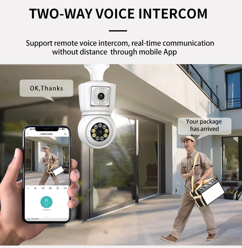 Smart WiFi Light Bulb Security Camera Dual HD Lens, E27 Connector 2.4Ghz Only, Wireless, Real-Time Video Monitoring 3
