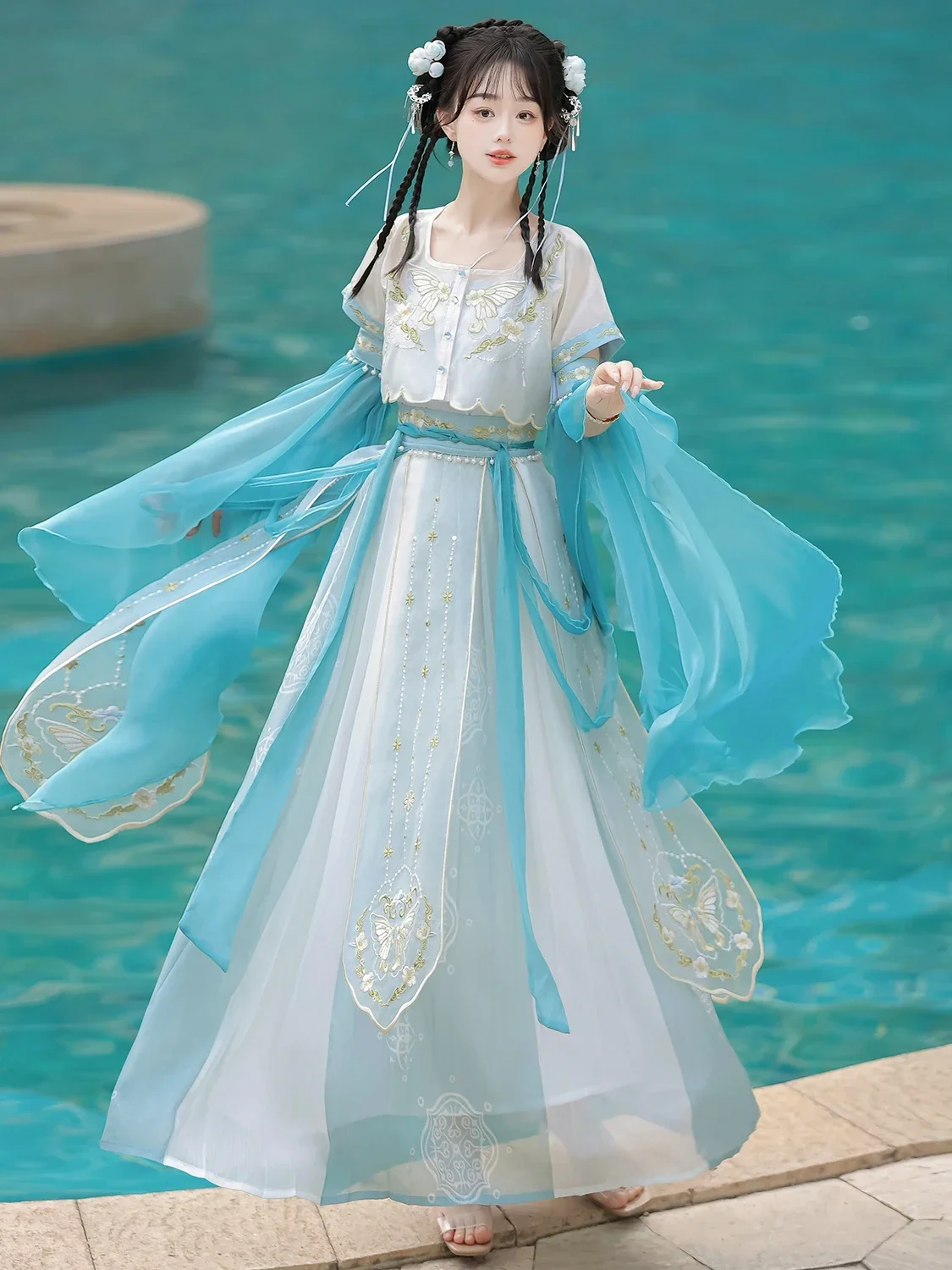 Exotic Style Dunhuang Kweichow Moutai Embroidery Improved Hanfu Suit Han Elements Dance Western Performance Wear Shooting Photo