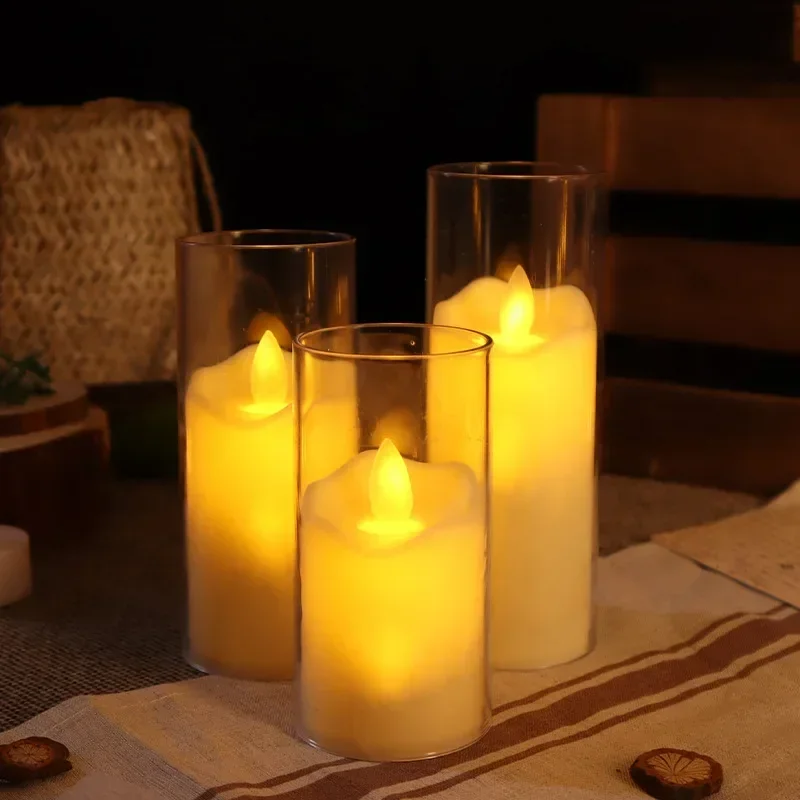 Led candles 6Pcs led flameless electric acrylic glass battery flickering fake tealight for wedding Christmas