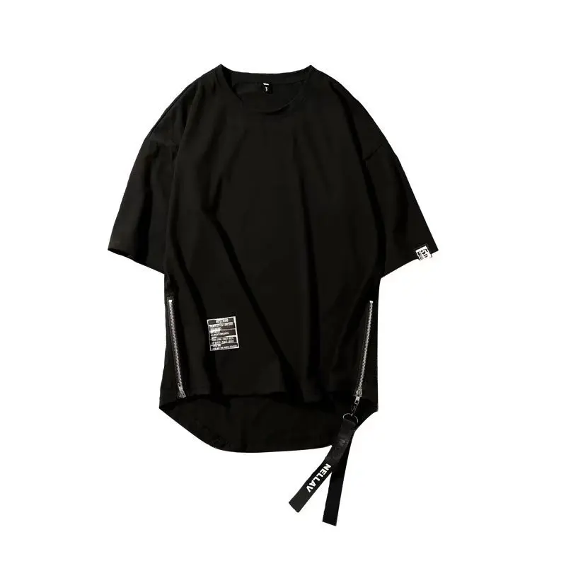 

Футболка Techwear мужская оверсайз, тенниска из 100% хлопка на молнии с короткими рукавами, Стильная майка-карго в стиле хип-хоп, лето