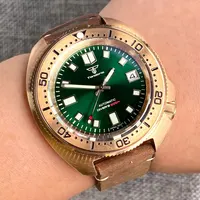 Real Bronze Turtle Dive Mechanical Watch NH35 Movement Sunburst Green Dial Waterproof Wristwatch Reloj Hombre Green Lume 1