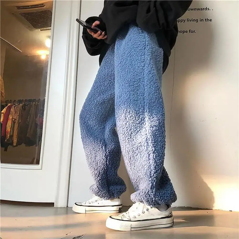 

Trendy Female Pants Solid Color Imitation Cashmere Long Pants Plush Ankle Tied Pants Trousers