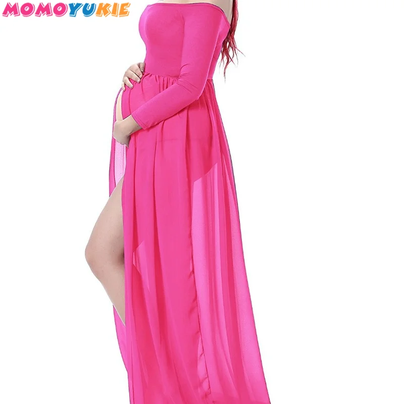 

Summer Long Sleeve Mercerized Cotton Chiffon Slim Fit Trailing Dress Photo Dress Maternity Sexy Deep One Collar Dress Maternity