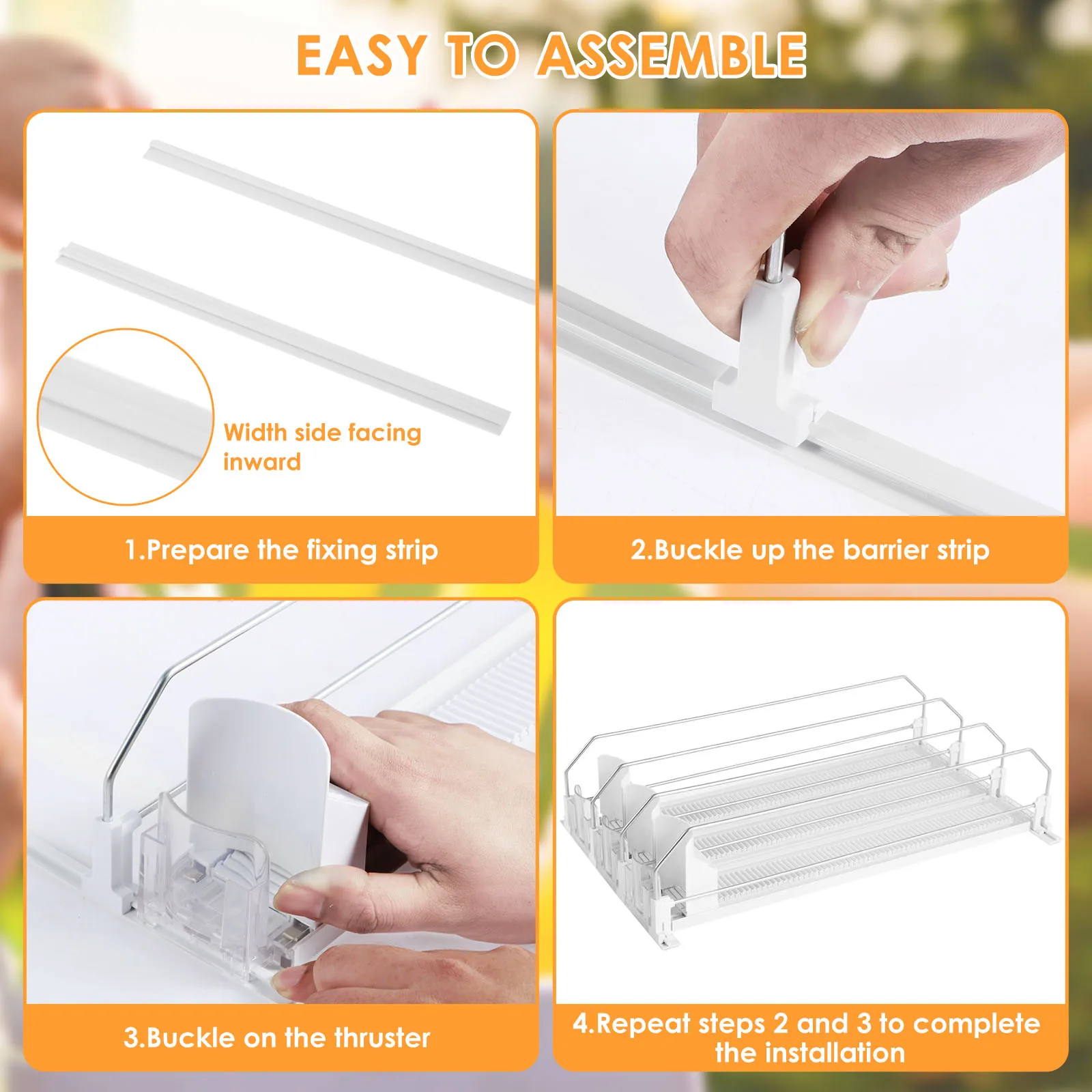 Fridge Drink Organizer Dispenser Canned Beverage Push Rack Self-Sliding Push Soda Can Dispenser Adjustable Width 3 Rows Kitchen 5