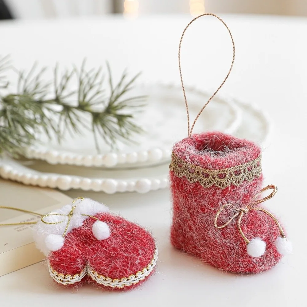 Mini Knitted Red White Fabric Christmas Boot Ornament