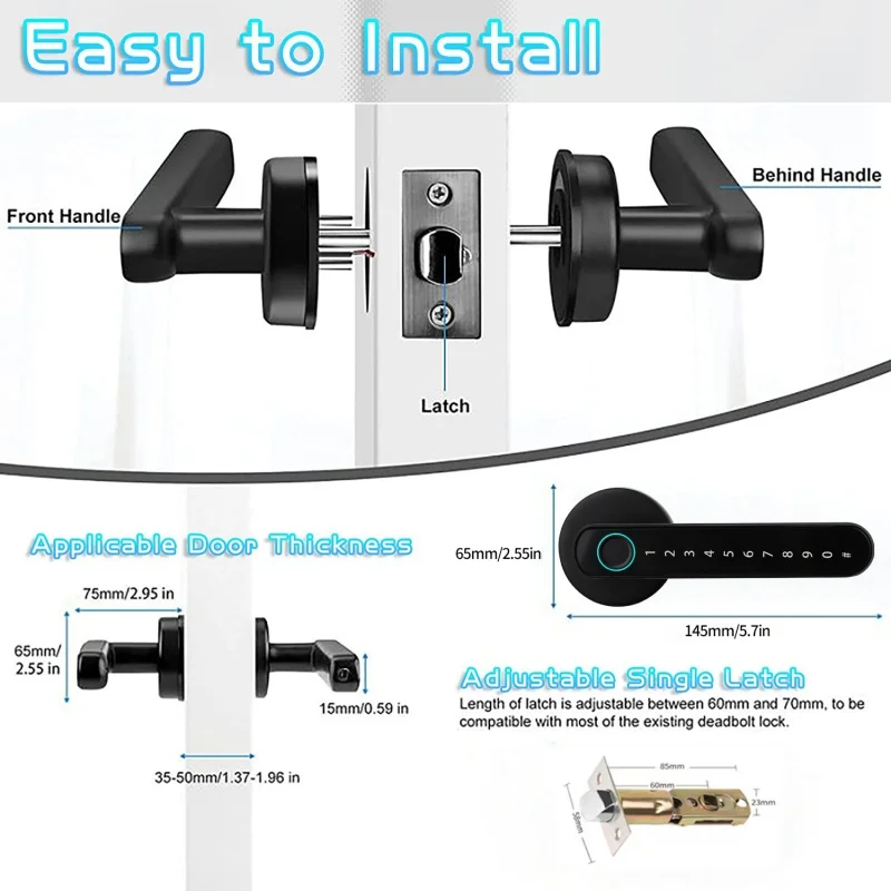 Tuya Smart Handle Bluetooth Lock Fingerprint Lock Mobile Phone App Household Hotel Handle Emergency Charging Password