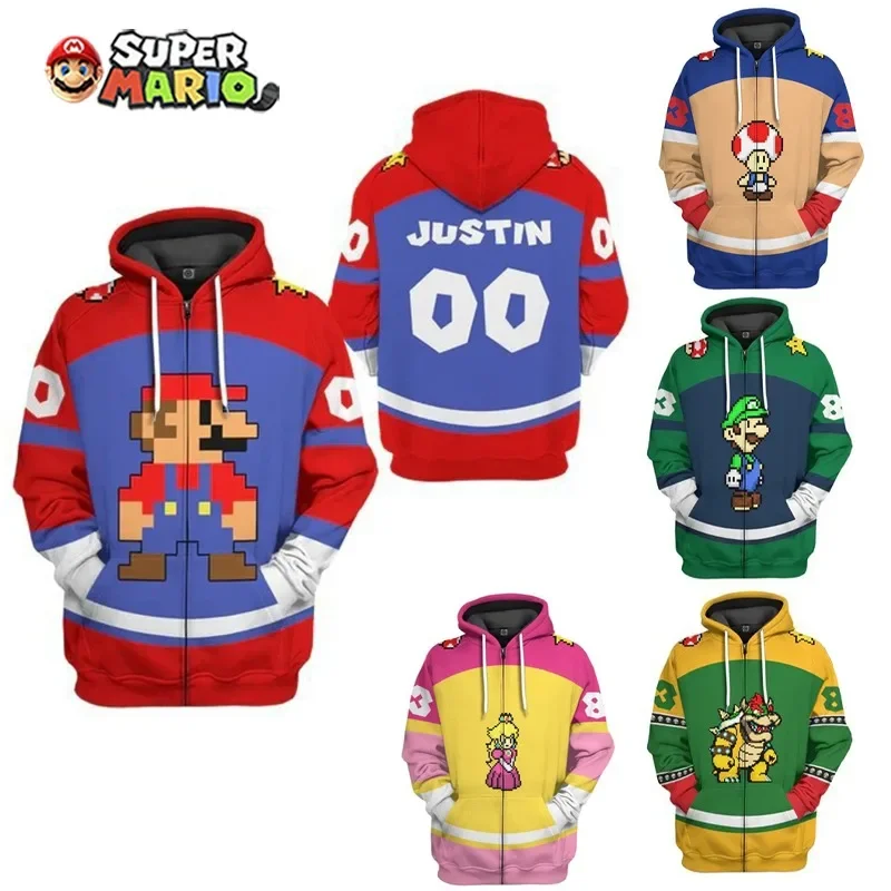 New Super Mario Bros Kids Hooded Sweatshirt Zippers Jackets