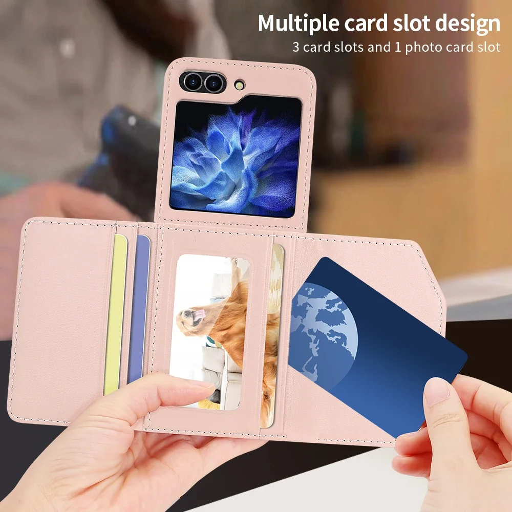 Δερμάτινη θήκη πορτοφολιού Crossbody Cards Solt για Samsung Galaxy Z Flip 6 5 4 3 5G Flip6 Flip5 με λουράκι και τριπλή αναδίπλωση Diamond Bag Cover_voghion.com