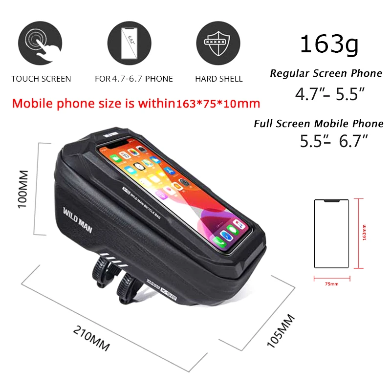 WILD MAN Bicycle Bag 5.5-6.6 Inch Phone Bag Waterproof Front Frame Bag Sensitive Touch Screen MTB Bag Road Bike Accessories