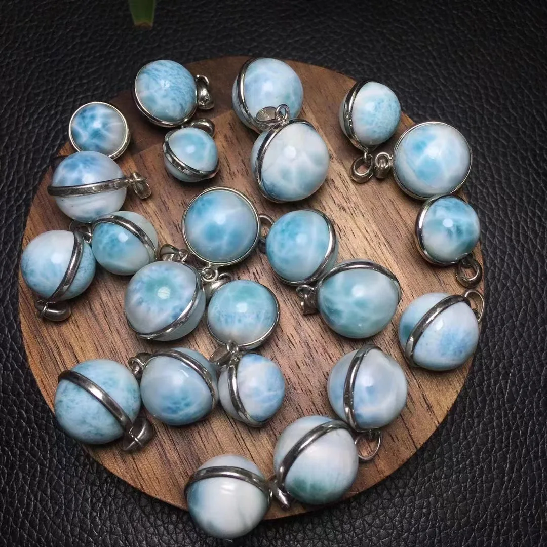 

Customzied Cost Creative Natural Larimar Crystal Healing Gemstone Ball Pendant With 925 Silver Buckle Fashion For Jewelry Gift