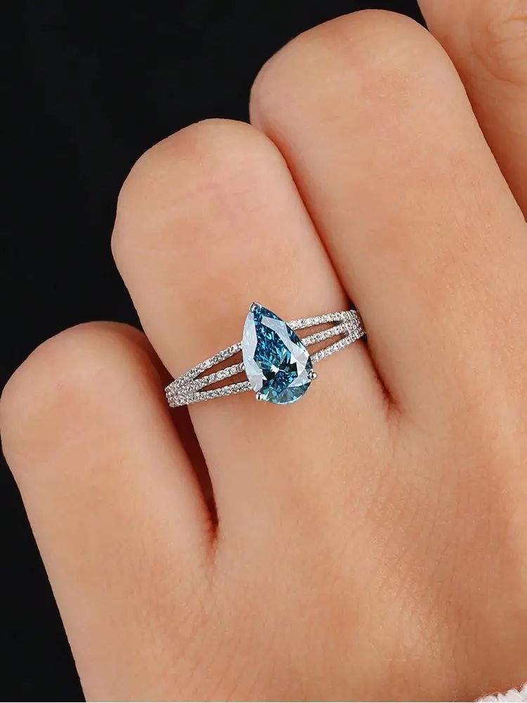 925 Sterling Silber Vintage Mode Meer Blau Birne Zirkon Ring Für Frauen, Verlobung, Hochzeit Einfache Hohe Qualität Edlen Schmuck – Detail 3