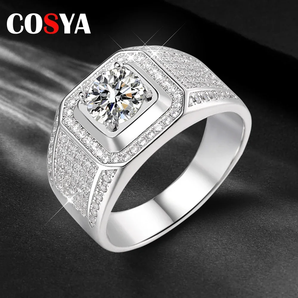 

COSYA 925 Sterling Silver Moissanite Ring For Men Plate 18K White Gold Man Rings Pass Diamond Test Jewelry With GRA Certificate