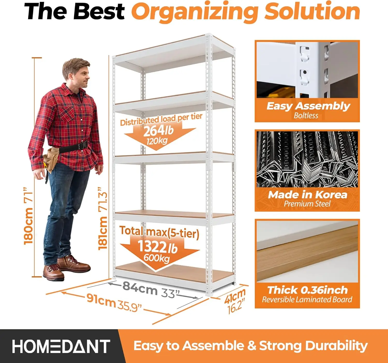 5 Tier Storage Shelves Adjustable Laminated Garage Metal Shelving Unit Heavy Duty Utility Rack Shelf Warehouse Pantry Closet 2