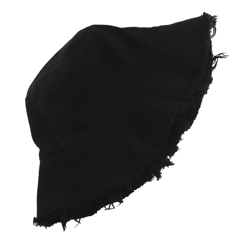 Bucket Hat New Tassel Washed Denim Women Cotton Plain Wide Brim Foldable Fisherman's Outdoor Beach Panama bucket hat,women bucket hat,women hat