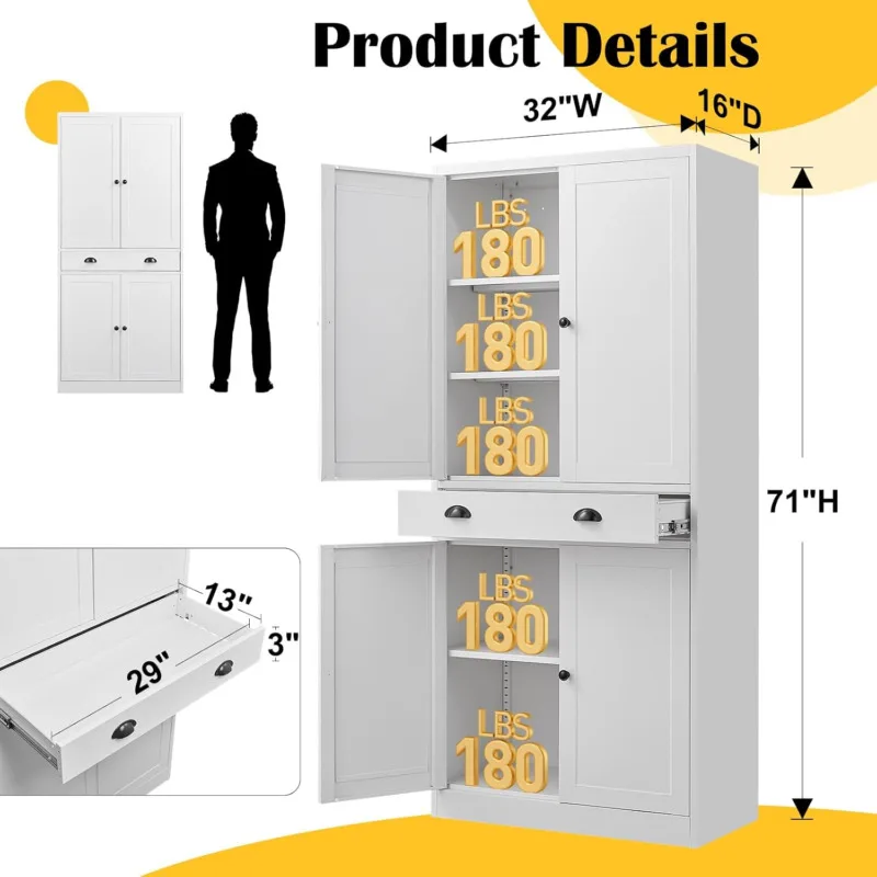 71&rdquo; Food Pantry Storage Cabinet with Drawer Kitchen Cupboard Storage Cabinet with Doors Tall for Pantry,Kitchen