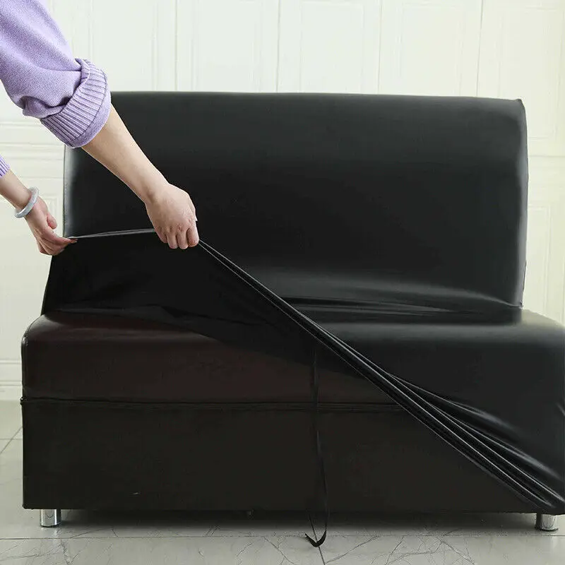 Stretch Armless Sofa Cover Waterproof Hotel Full Sofa Couch Slipcovers Bar Cafe PU Leather Elastic Sofa Slipcover Home Decor 4