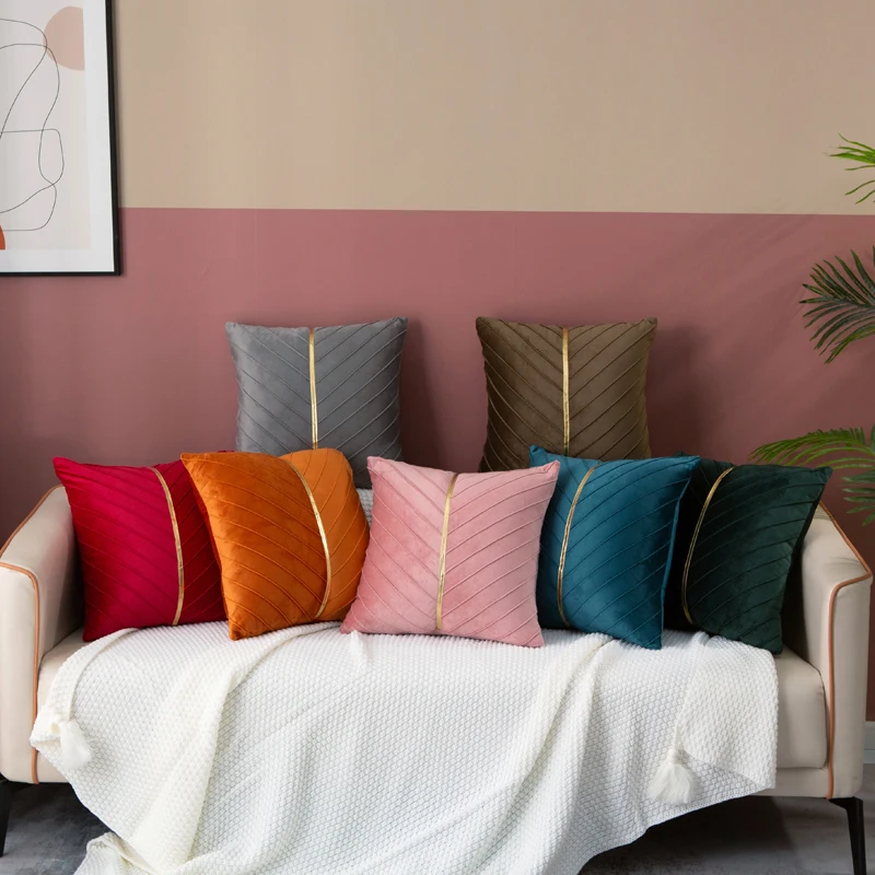 

1-Piece Luxury Velvet Cushion Cover- Stripes Design Retro Decorative Pillow Cases Square Pillocases for Bed Sofa Without Pillow