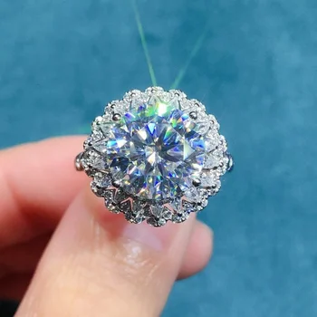 5CT Large Moissanite Diamond Rings For Women 925 Sterling Silver Babysbreath Flower Wedding Ring Fine Jewelry GRA 2