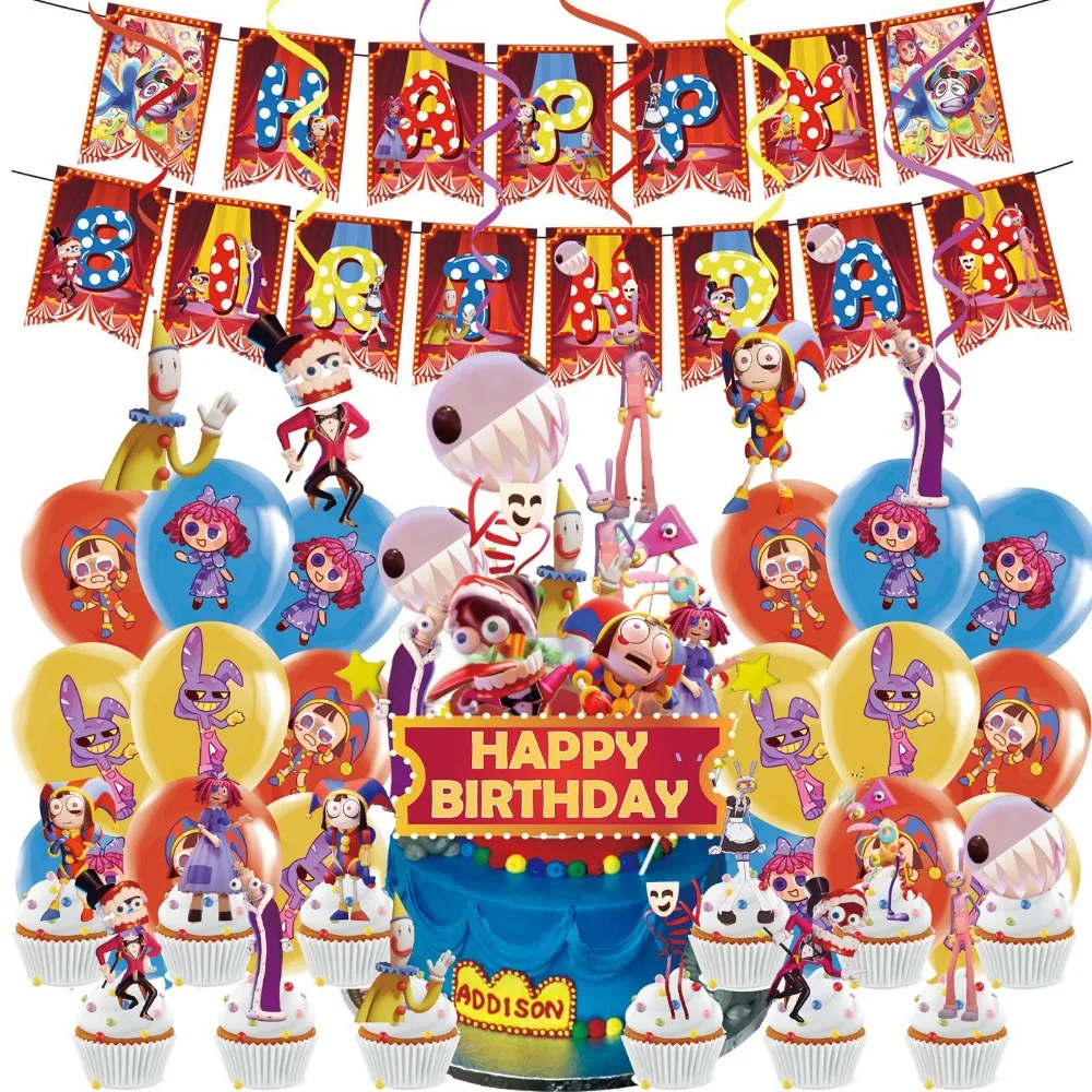 The Amazing Digital Circus Kids Birthday Party Decoration Pomni Balloons Toppers Banner Hanging Swirl Baby Shower Supplies Decor