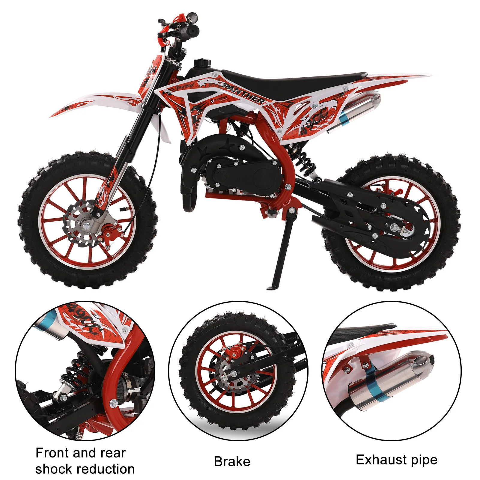 49cc 2-Stroke Kids Dirt Bike Gas Power Motocross Off Road Mini Motorcycle Pocket Motorbike with Front Rear Disc Brakes