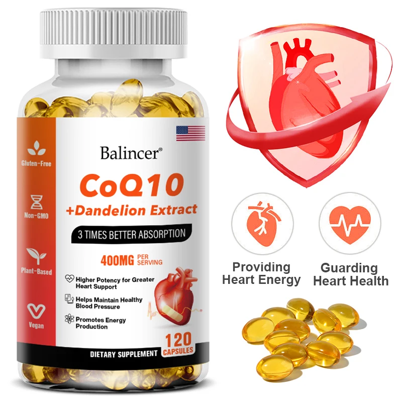 COQ10 + Dandelion Extract Triple Absorption, 400 Mg Per Serving-Non-GMO-Supports Heart Health Increases Energy Production