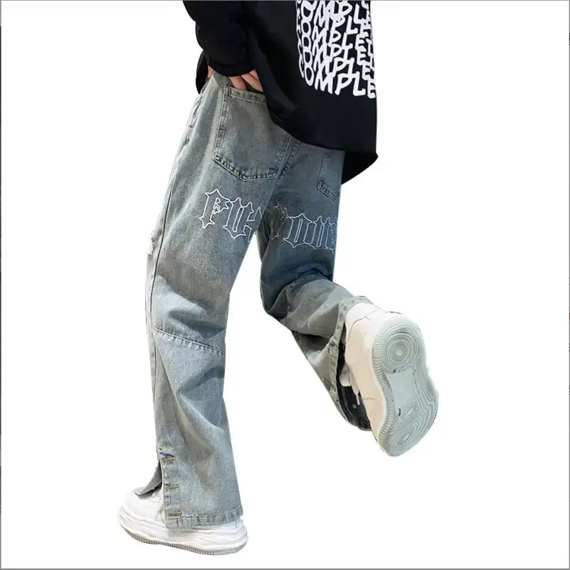 

Men's New letter Embroidery High Street Jeans vibe style 2023 Spring Hip Hop Casual Straight Denim Pants Loose Trousers w459