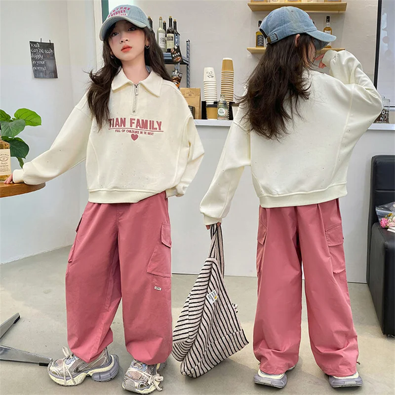 

Girls' Spring tracksuit 2024 new Korean version of CuHK children 6-15 years old youth wear
