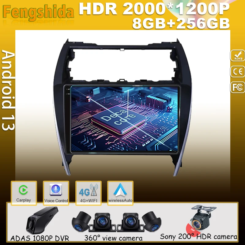 

Android 13 для Toyota Camry 2012-2014 Автомобильный плеер, автомагнитола, мультимедиа, GPS, видеонаблюдение, задняя камера для Carplay, стерео экран