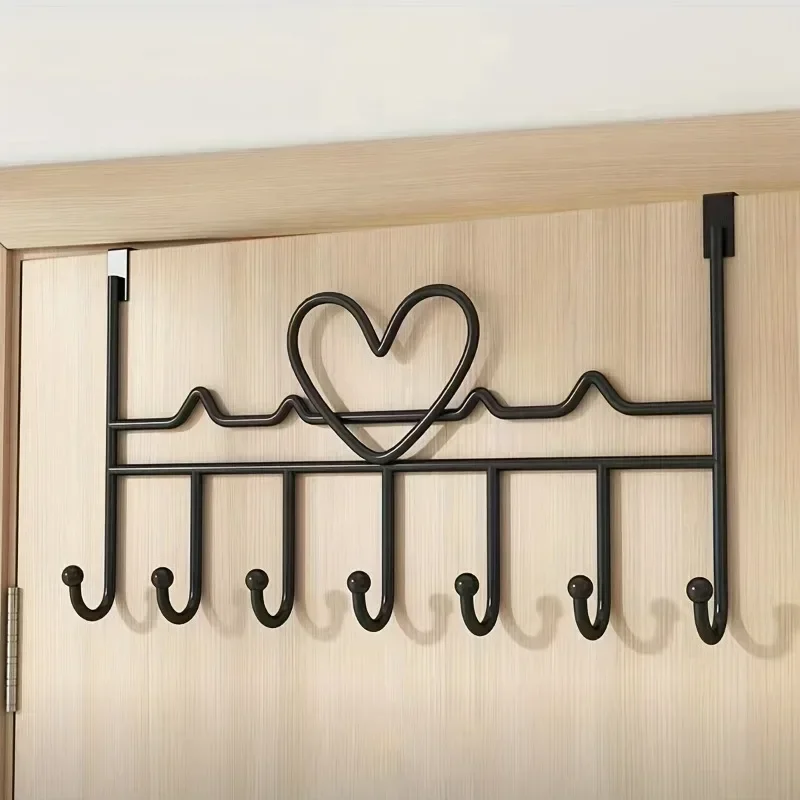 Hooks Over The Door 7Hooks Heart-Shaped Door Hooks Clothes Coat Hat Towel Hanger Bathroom Kitchen Accessories Holder