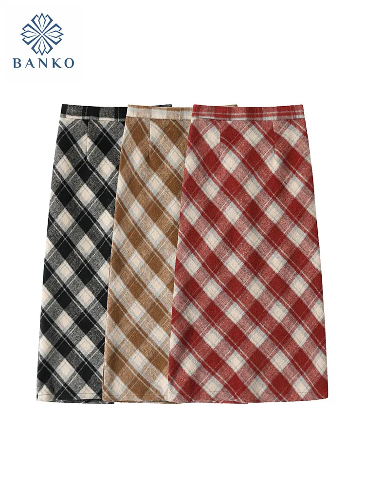 

Harajuku Daily Plaid Skirts Women Mid-Calf Korean Fashion Preppy Style All-Match Casual High Waist A-Like Skirts Ins Party Prom
