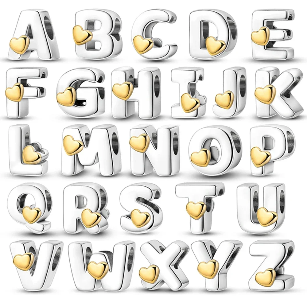 Neue Silber Überzogene Herz Form A-Z Brief Charms Perlen Fit Original Armband Perle Für Frauen Schmuck Machen Geschenk