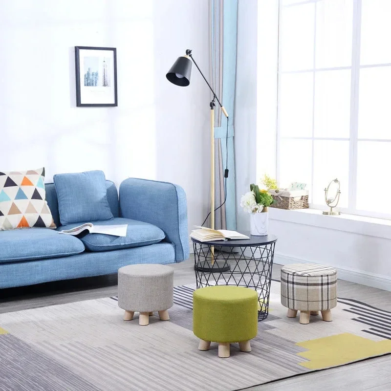 

0771 Small Round Stool Wooden For Kid Adult Multi-Functional Bedroom Dining Furniture Shoe Rack Footstool Soft Beach Makeup Chai