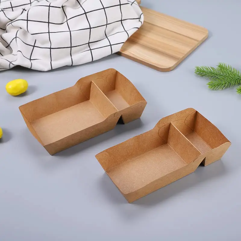 Food Container Paper Tray French Fries Tray Corn Flakes Boat Disposable Kraft Paper Snack Box Oil Resistant Cardboard