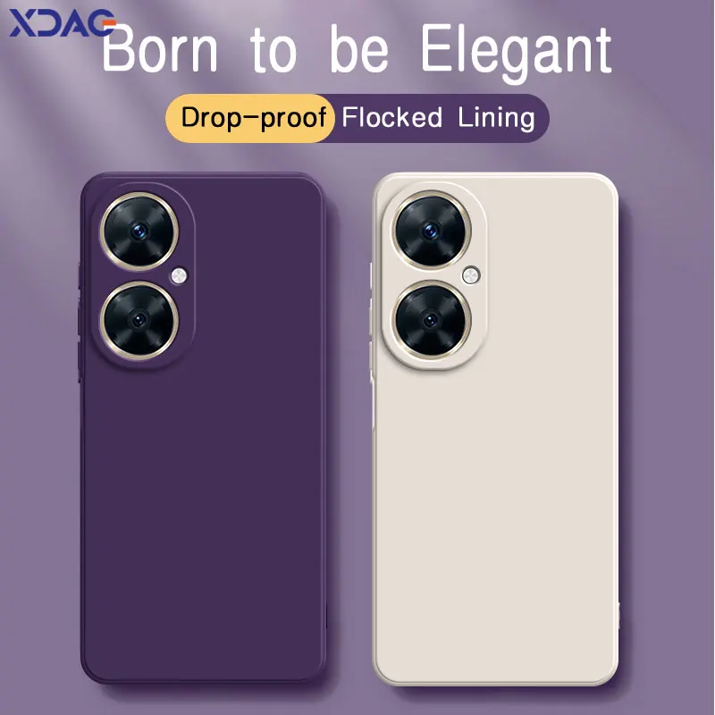 Square Liquid Silicone Phone Case with Soft Flocking Bumper Covers