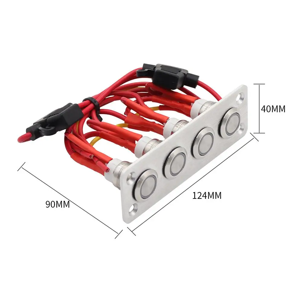 On-off Switch Panel Self-locking Button Switch With Wire Rv Modified Parts Blue Light Stainless Steel