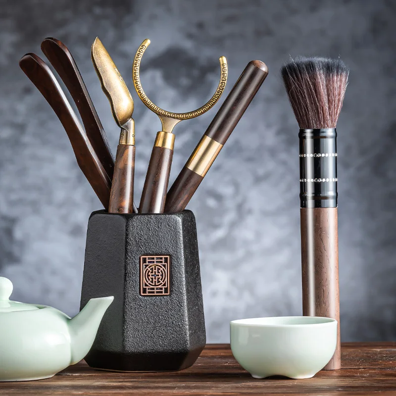GIANXI Tea Ceremony Six Gentlemen Set Tea Making Set Pot Pen Fork Needle Art Accessories Ebony Tool Pot tea ceremony tools
