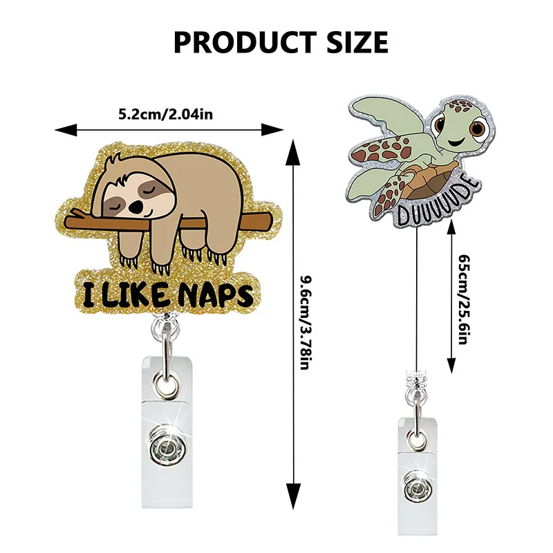 Glitter Acrylic Sloths Dinosaurs Retractable ID Badge Holder 360 Rotating Alligator Clip Doctor Name Holder badge holder retractable badge reel