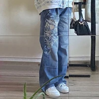 Women's Harajuku Print Jeans Floral Print Vintage Aesthetic Baggy Straight Pants Grunge Casual Outfits Trousers Streetwear Y2k - Image 3