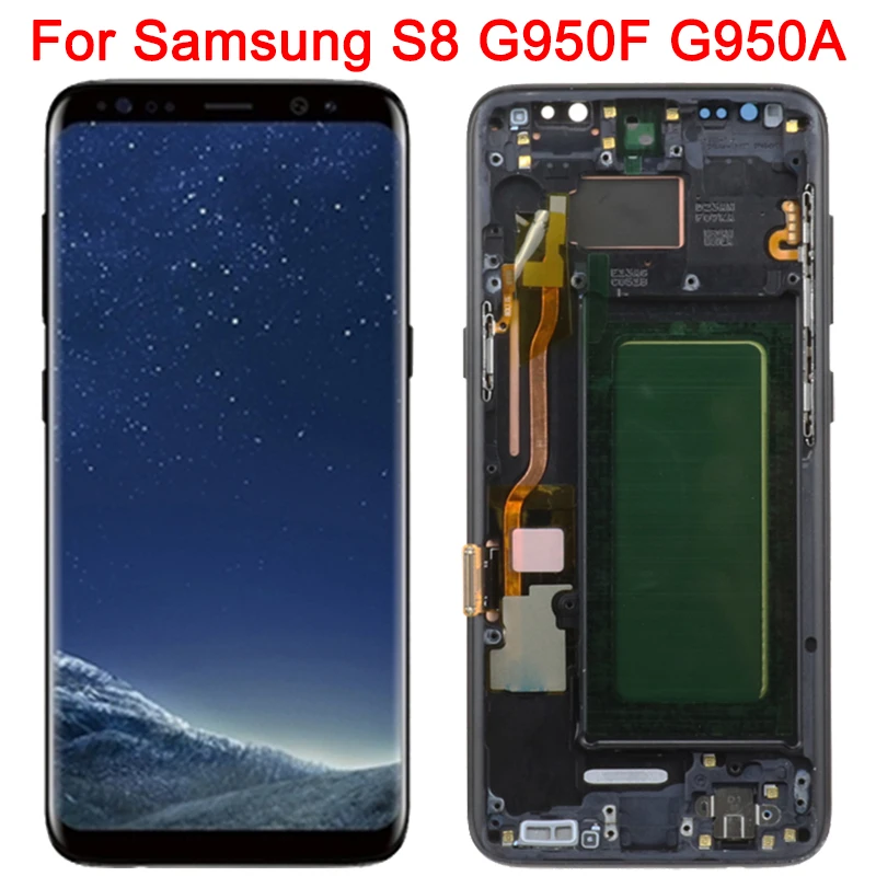 Original G950F LCD For Samsung Galaxy S8 Display With Black Frame 5.8" SM-G950F/DS G950U G950A Touch Screen Parts Assembly | Мобильные