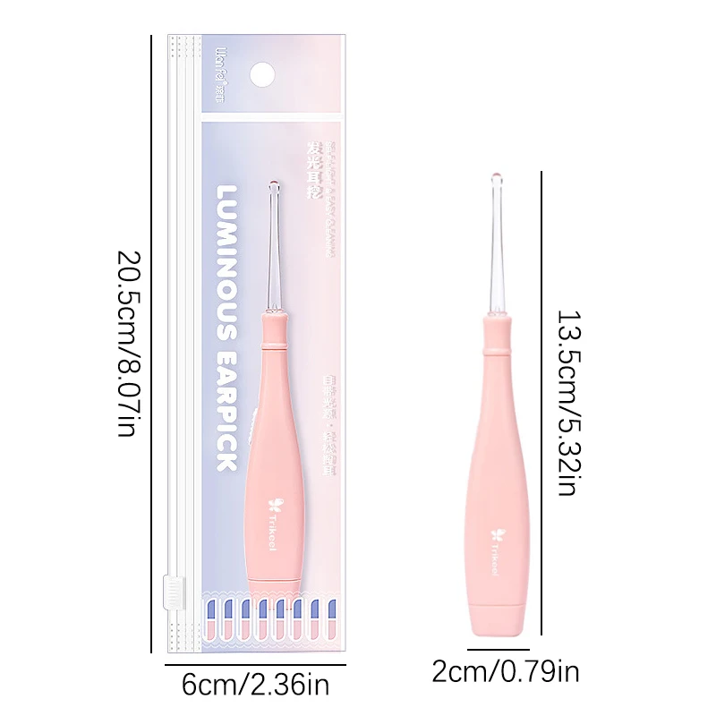 Three Heads Earwax Baby Removal Light Cleaner Pick Tool Flashlight Earpick Ear Cleaning Tool Silicone Head Ear Spoon 6