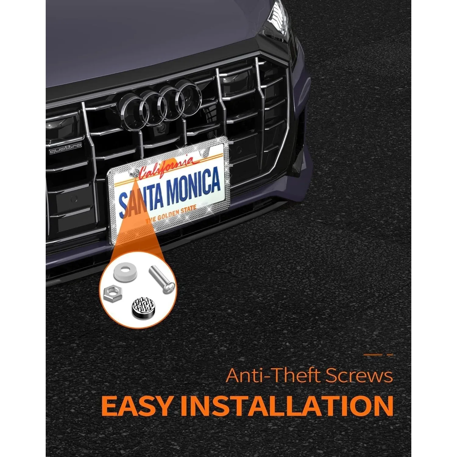 번호판 프레임 - 여성을 위한 지속적으로 빛나고 화려한 번쩍이는 번호판 프레임, 스테인리스 스틸 & 장 라인스톤