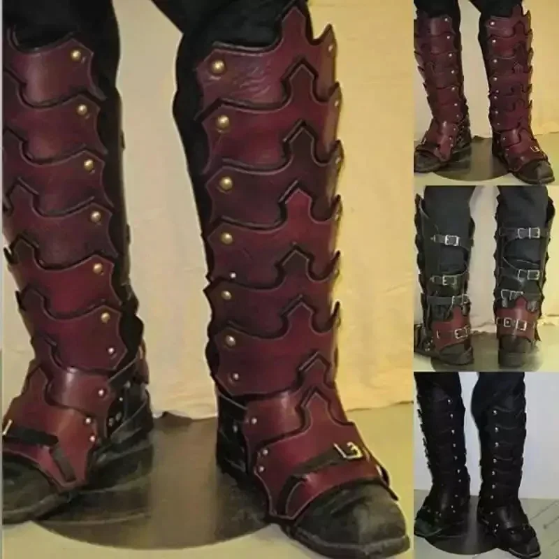 Armatura Medievale LARP in Pelle PU, Ghette Gotiche, Costume da Cavaliere Vichingo, Copriscarpe per Cosplay, Accessorio per Travestimenti da Uomo per Carnevale - immagine 5